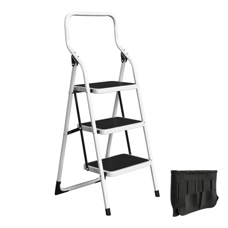 Stalwart 3-Step Stool - Folding Ladder with Handrails & Tool Bag - 330lbs Capacity by White 327751LKR